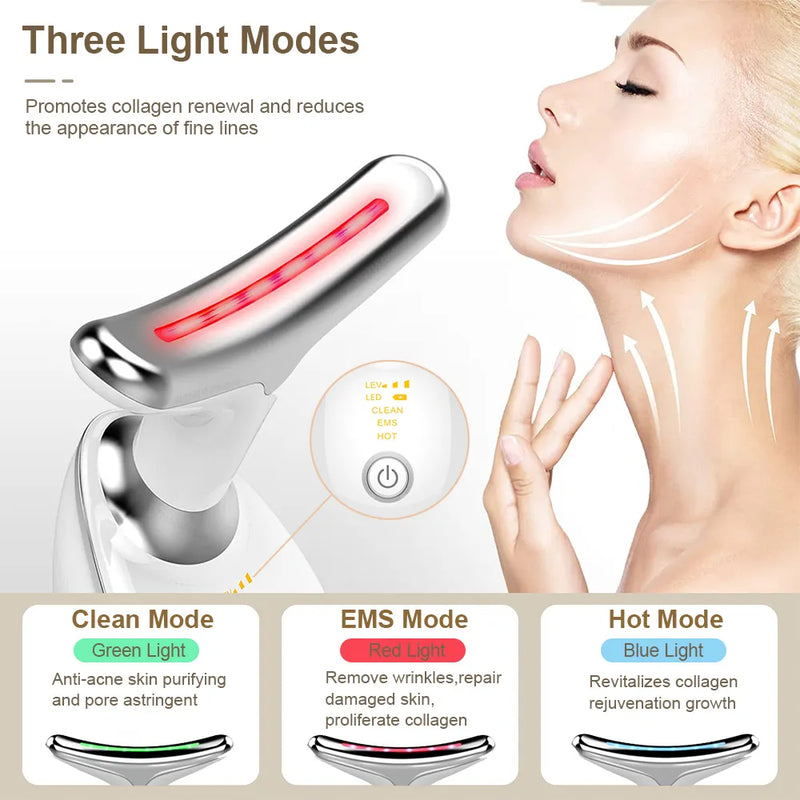 Massageador Rejuvenescedor com LED para Rosto e Pescoço